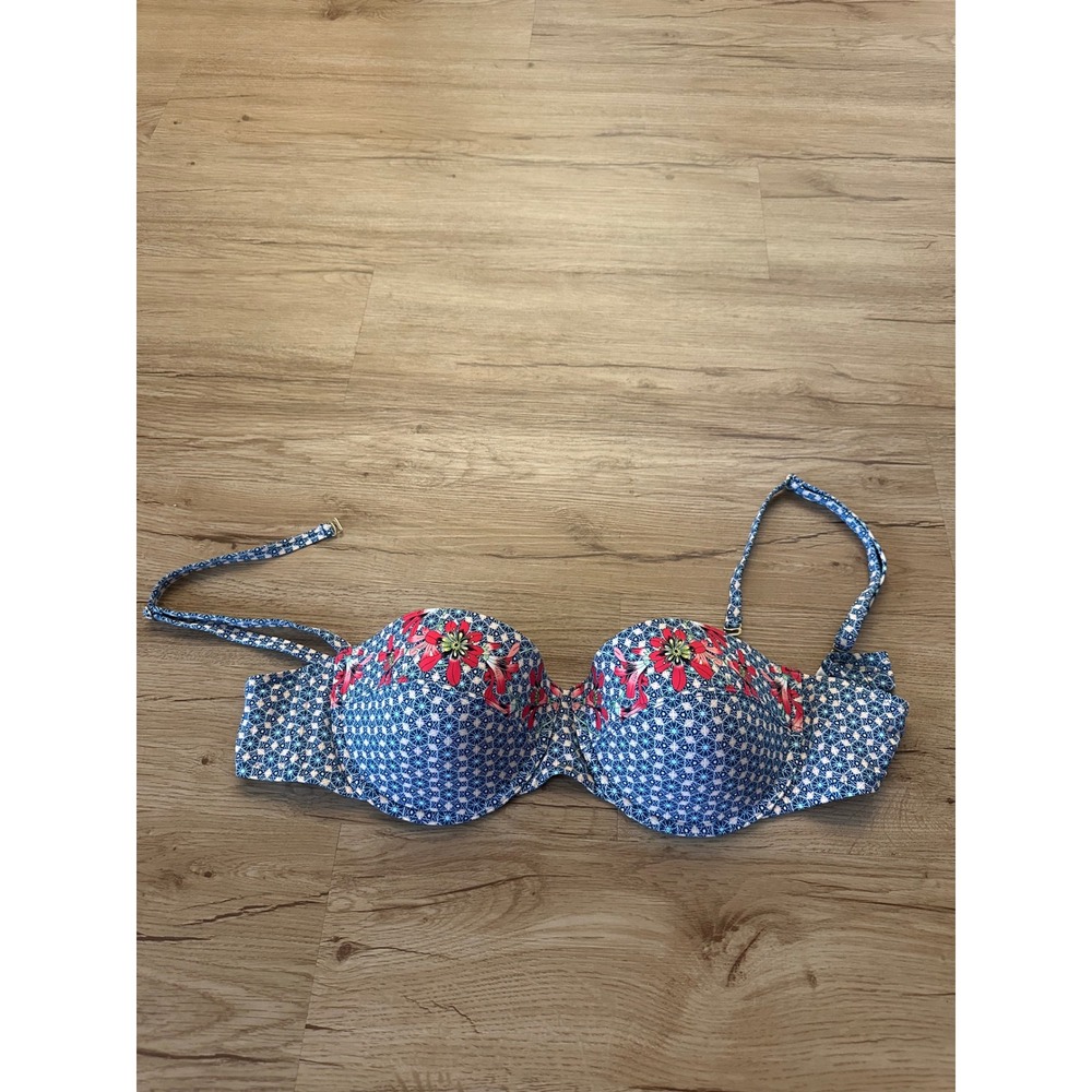 Johnny Was Womens XL Bikini Top Blue Floral Underwire Molded Cup Swimwear